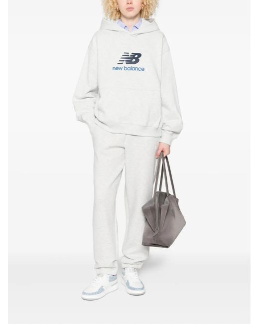 New Balance White Logo-Printed Hoodie