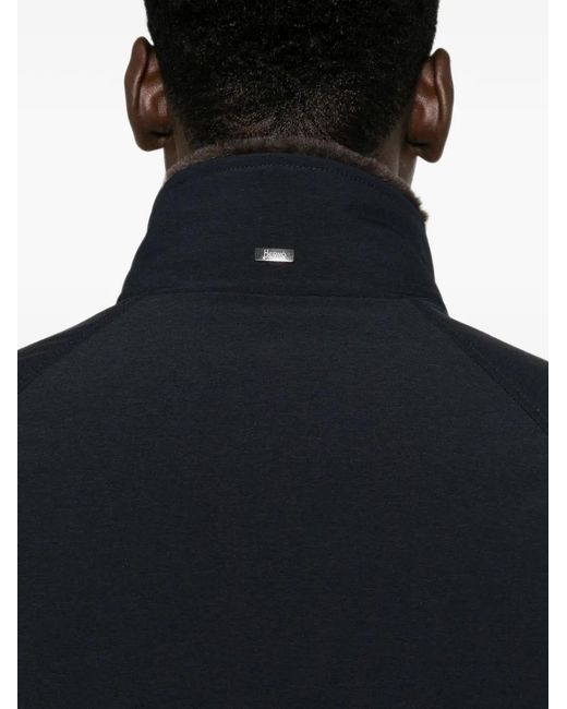 Herno Blue Shearling-Collar Raglan-Sleeve Jacket for men