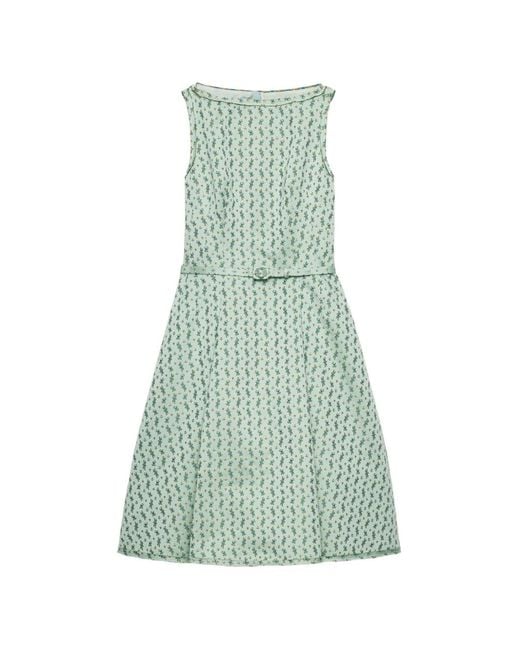 Prada Green Floral-Print Duchess Dress