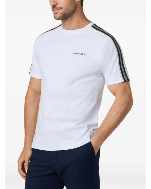 Hackett White Tape-Detail Raglan-Sleeve T-Shirt for men