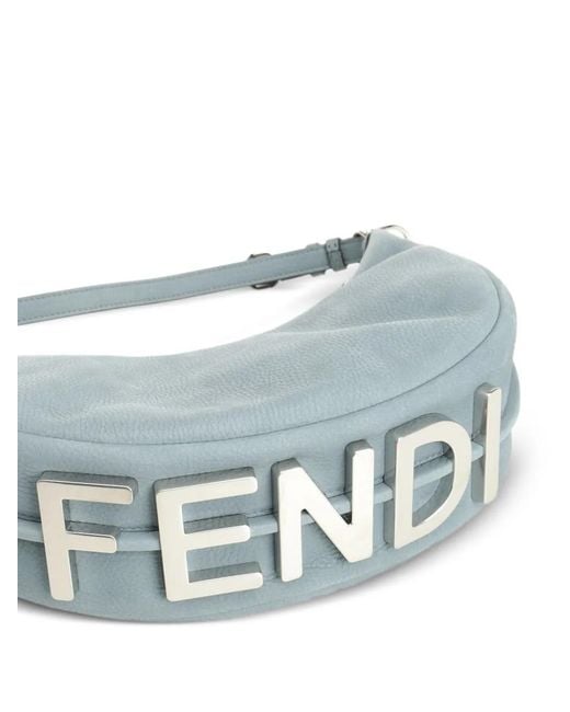 Fendi Blue Small Graphy Suede-Finish Clutch Bag