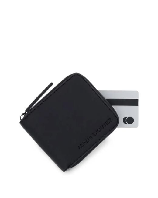 ARMANI EXCHANGE Black Logo-Debossed Zip-Around Wallet for men