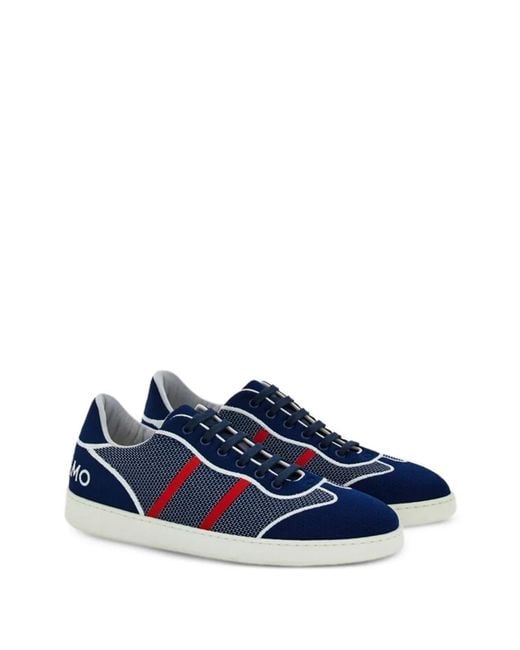 Ferragamo Blue Logo-Print Panelled Sneakers for men
