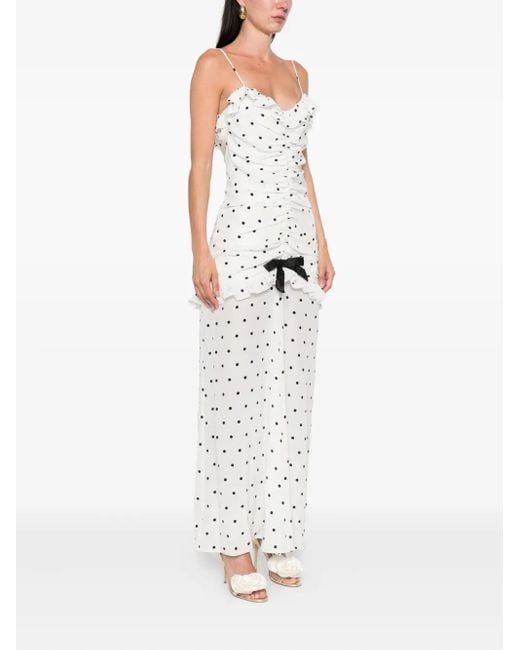 Alessandra Rich White Polka Dot-Print Ruched Dress