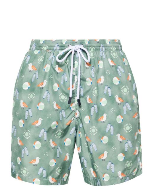 Barba Napoli Green Graphic-print Swim Shorts for men