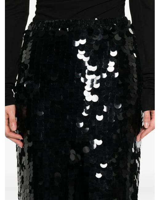 P.A.R.O.S.H. Black Sequin-Embellished Slit Skirt