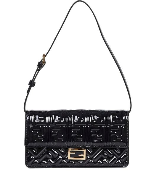 Fendi Black Baguette Ff-Embossed Clutch Bag