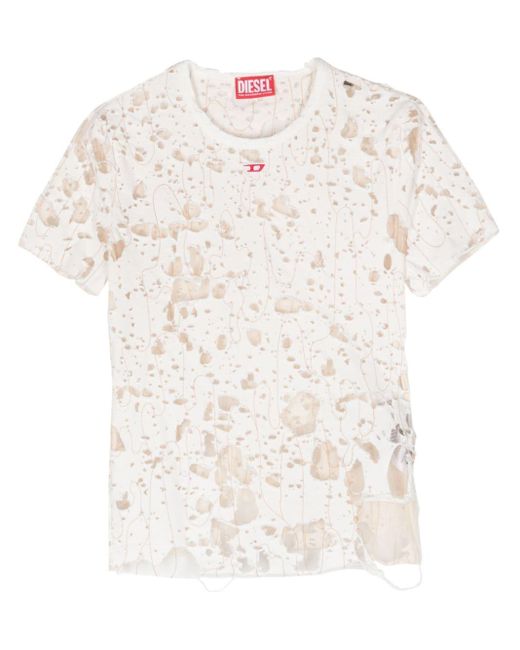 DIESEL White T-Uncyna T-Shirt in Distressed-Optik