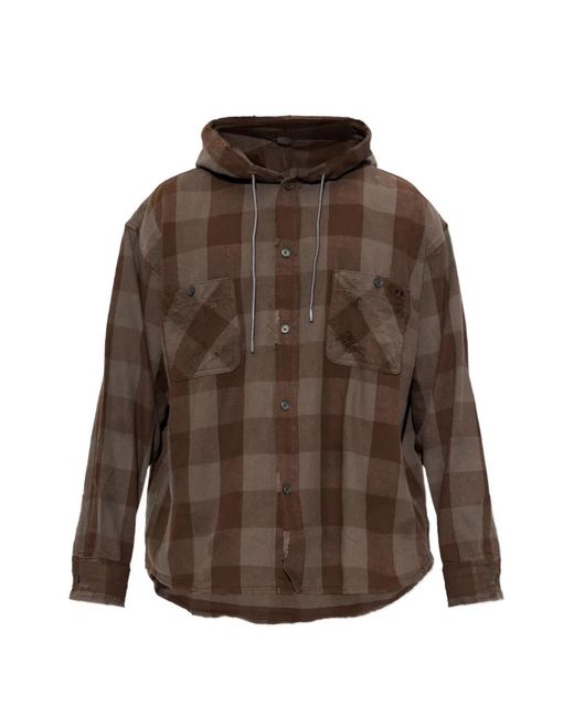 DIESEL Brown Distressed Hooded Shirt for men