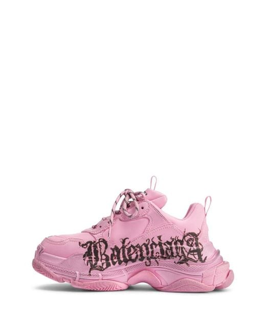 Baskets Triple S à logo imprimé Balenciaga en coloris Pink