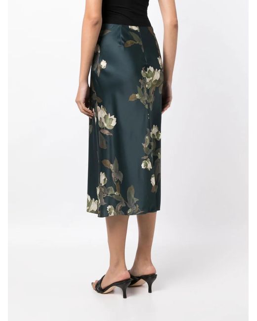 Vince Blue Floral-Print High-Waisted Midi Skirt