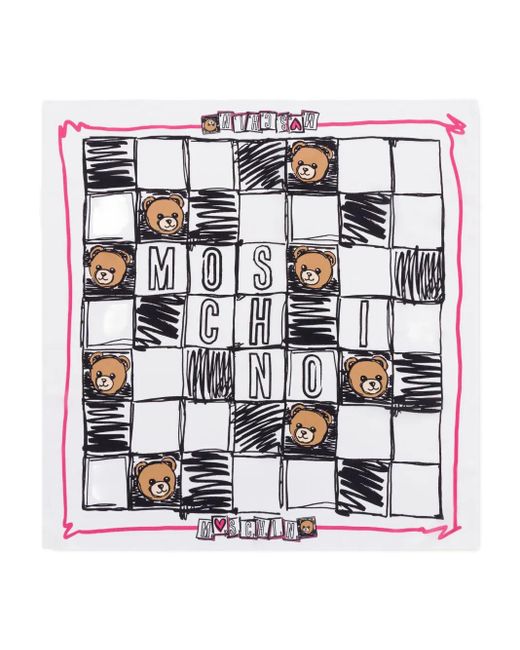 Sciarpa A Quadri Con Stampa Teddy Bear di Moschino in White