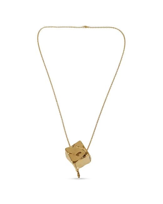 Rabanne Metallic Distorted-Cube Pendant Necklace