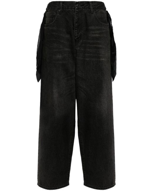 Undercover Black Draped-detail Wide-leg Jeans