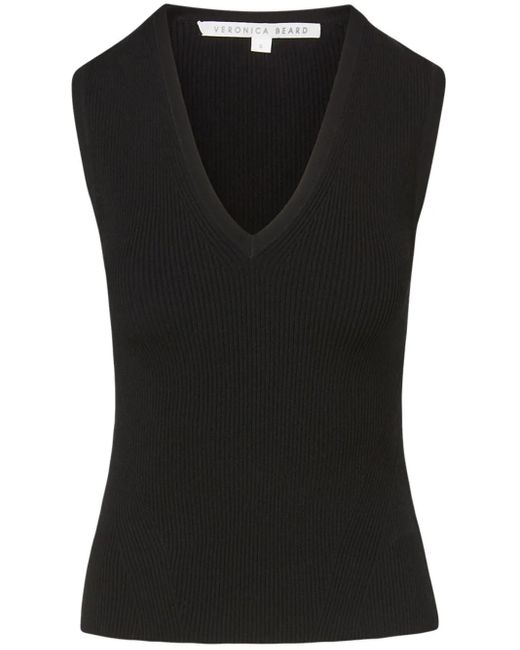 Veronica Beard Black Sid Ribbed-Knit Top