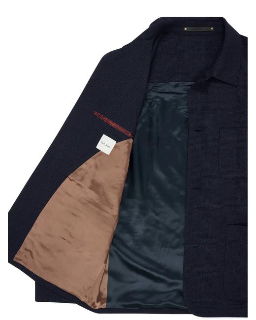 Paul Smith Blue Check Two-Ply Button-Down Merino Jacket for men