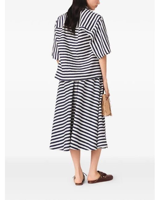 Maje Blue Linen-Blend Midi Skirt