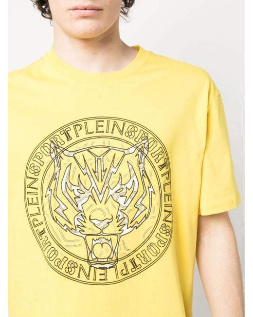 Philipp Plein Yellow Logo Tiger-Print T-Shirt for men