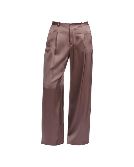 LAPOINTE Purple Pleated Satin-Finish Trousers