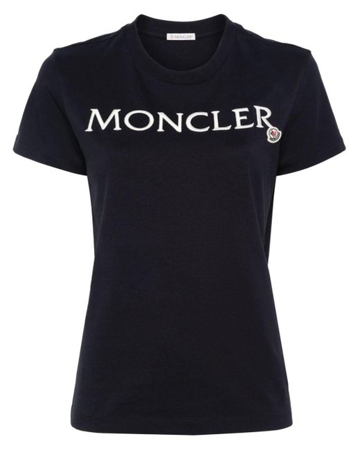 Moncler Black T-Shirt mit Logo-Stickerei