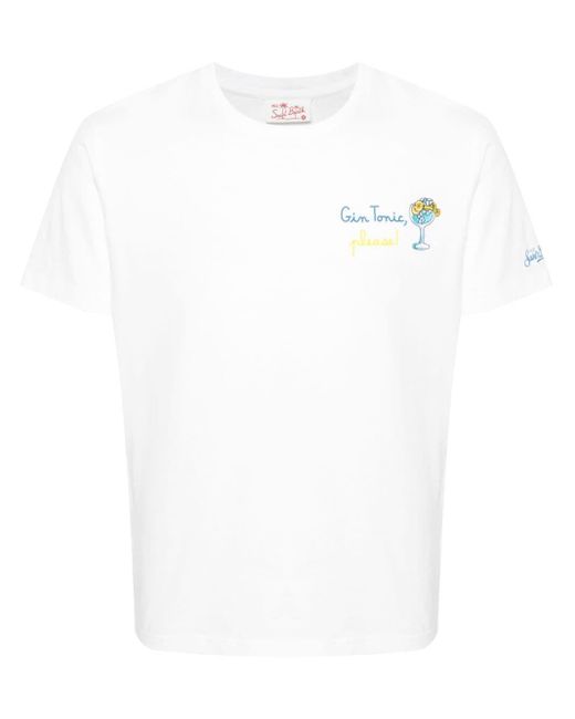 Mc2 Saint Barth White Gin Tonic-embroidered Cotton T-shirt for men