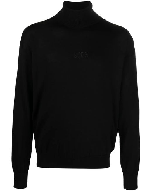 Gcds Black Logo-Embroidered Roll-Neck Jumper for men