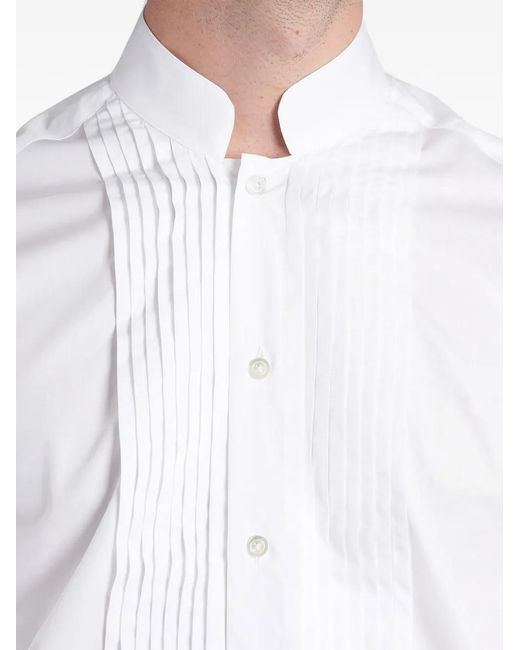 Tagliatore White Ghandi Pleated-Bib Wing-Collar Shirt for men