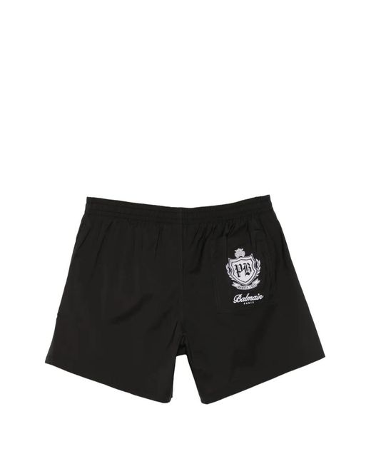 Balmain Black Drawstring-Fastening Swim Shorts for men