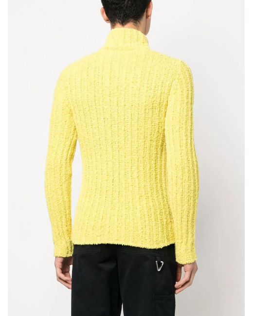 Moncler Yellow Ribbed High Neck Jumper for men