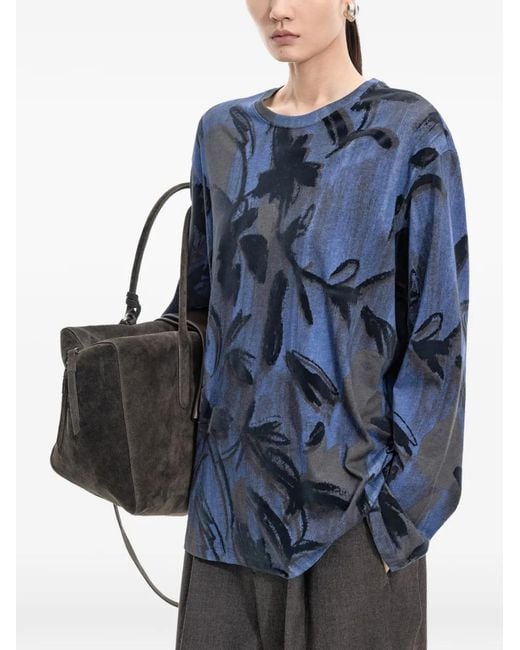 JNBY Blue Rose-Print Long-Sleeve T-Shirt