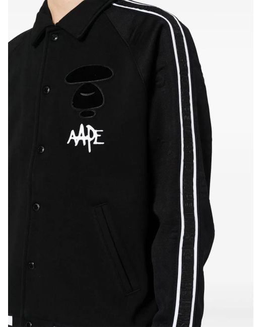 Aape By A Bathing Ape Black Logo-Print Striped Bomber Jacket for men