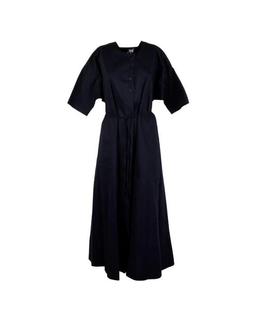 Aspesi Blue Belted Button-Front Maxi Dress
