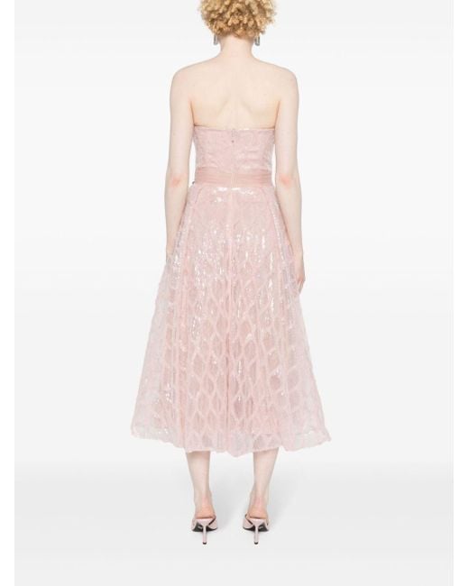 Nissa Pink Sequinned Diamond-pattern Dress