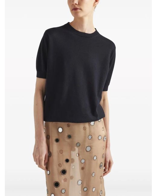 Prada Black Triangle-Logo Cashmere Knitted Top