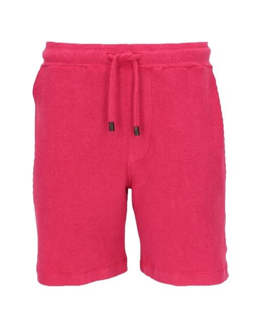 Isaia Red Drawstring Terry-Cloth Shorts for men