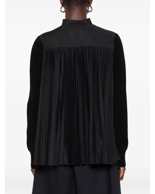 Sacai Black Ribbed Button Cardigan