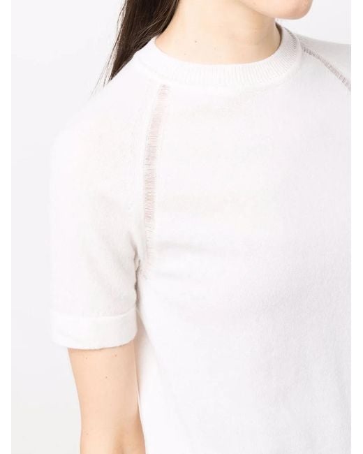 Barrie White Short-Sleeve Cashmere Top