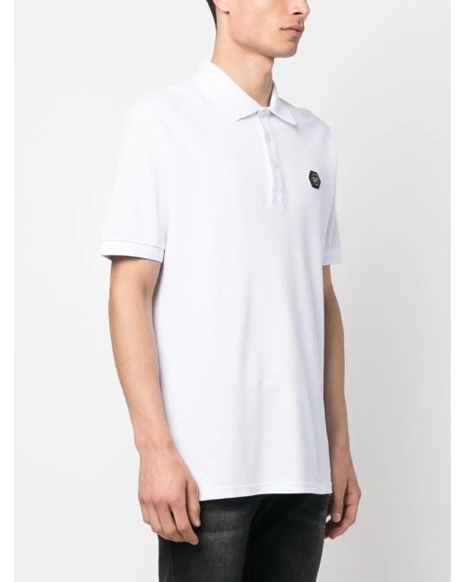 Philipp Plein White Logo-Patch Short-Sleeve Polo Shirt for men