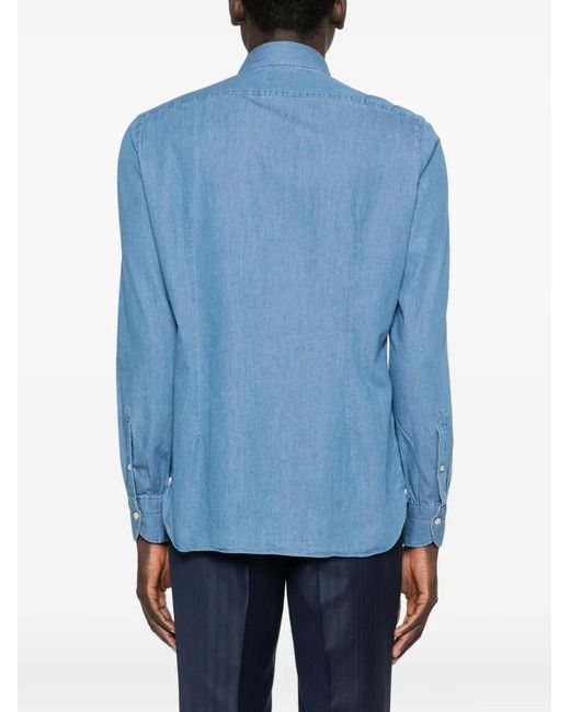 Luigi Borrelli Napoli Blue Long-Sleeve Shirt for men