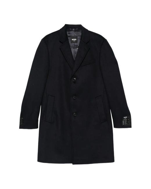 Boss Blue Notch-Lapel Single-Breasted Coat for men