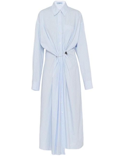 Prada Blue Safety Pin-Embellished Striped Shirtdress