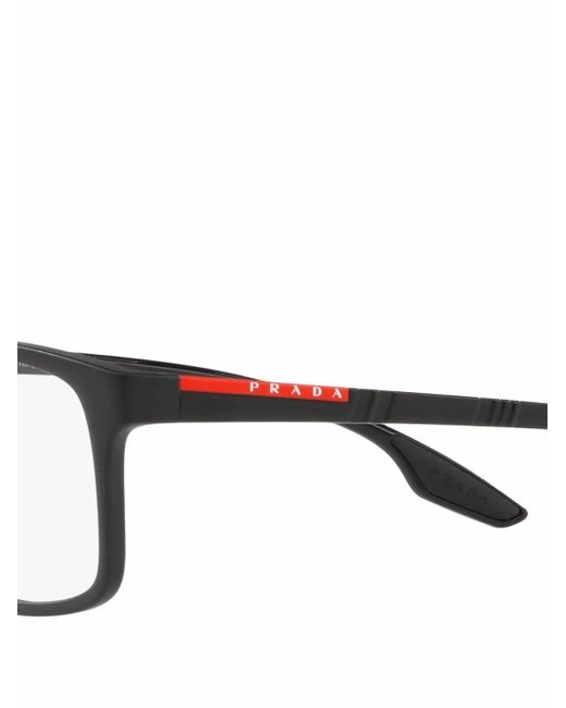Prada Brown Logo-Arm Rectangular Glasses for men