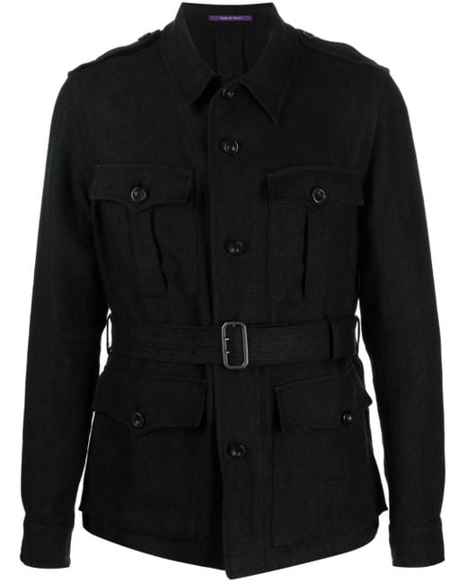 Ralph Lauren Purple Label Black Belted Button-up Linen Jacket for men