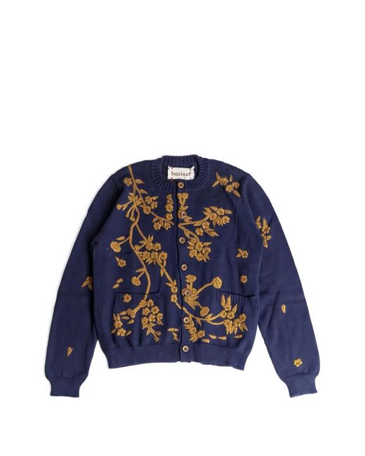 BAZISZT Blue Cardigan Blossom Brodé for men