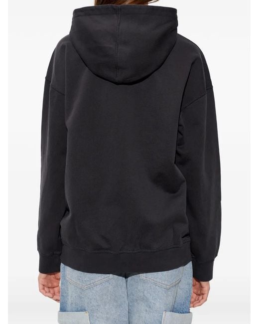 Ganni Blue Embroidered-Logo Hoodie