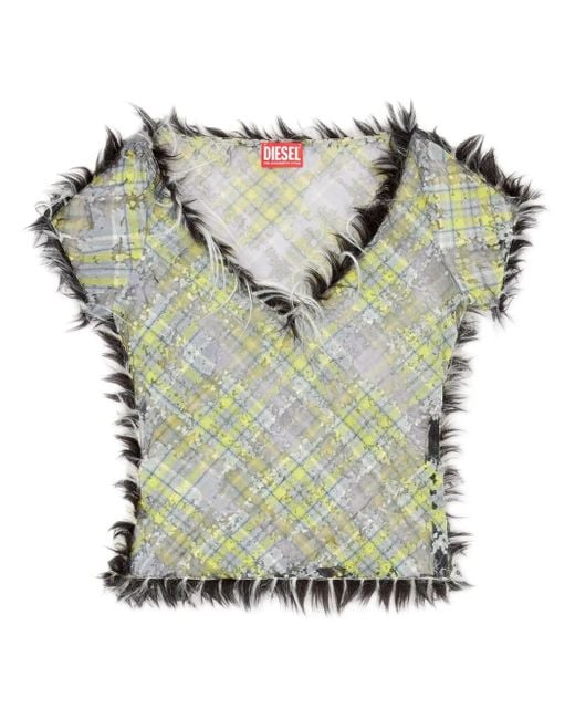 DIESEL Green Tulle Devoré Check Cropped Top