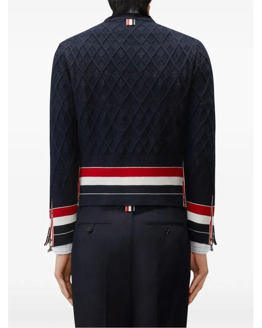 Thom Browne Blue Argyle Intarsia Cashmere Cardigan for men