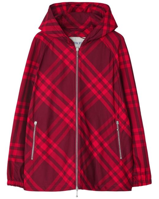 Burberry Red Check-pattern Hooded Jacket for men