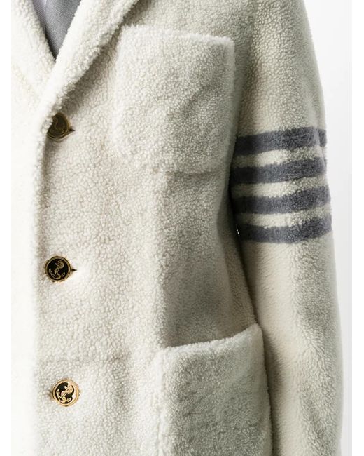 Thom Browne White 4-Bar Shearling Sack Overcoat for men