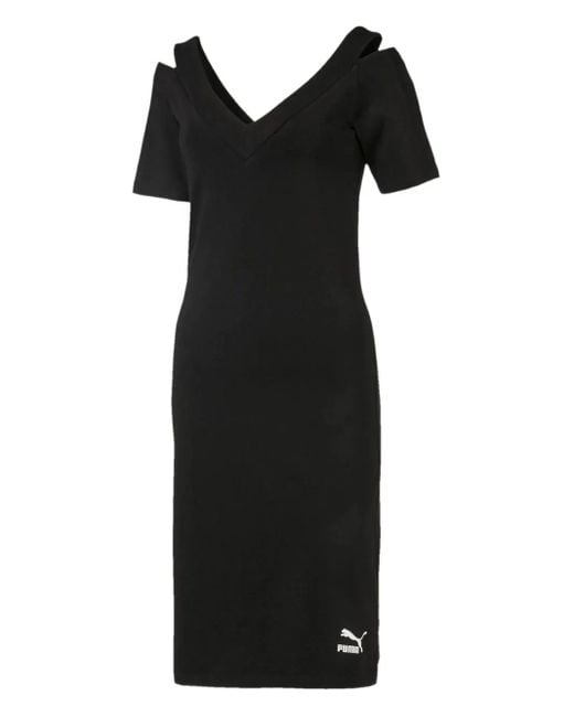 PUMA Black T7 Cold-Shoulder Mini Dress